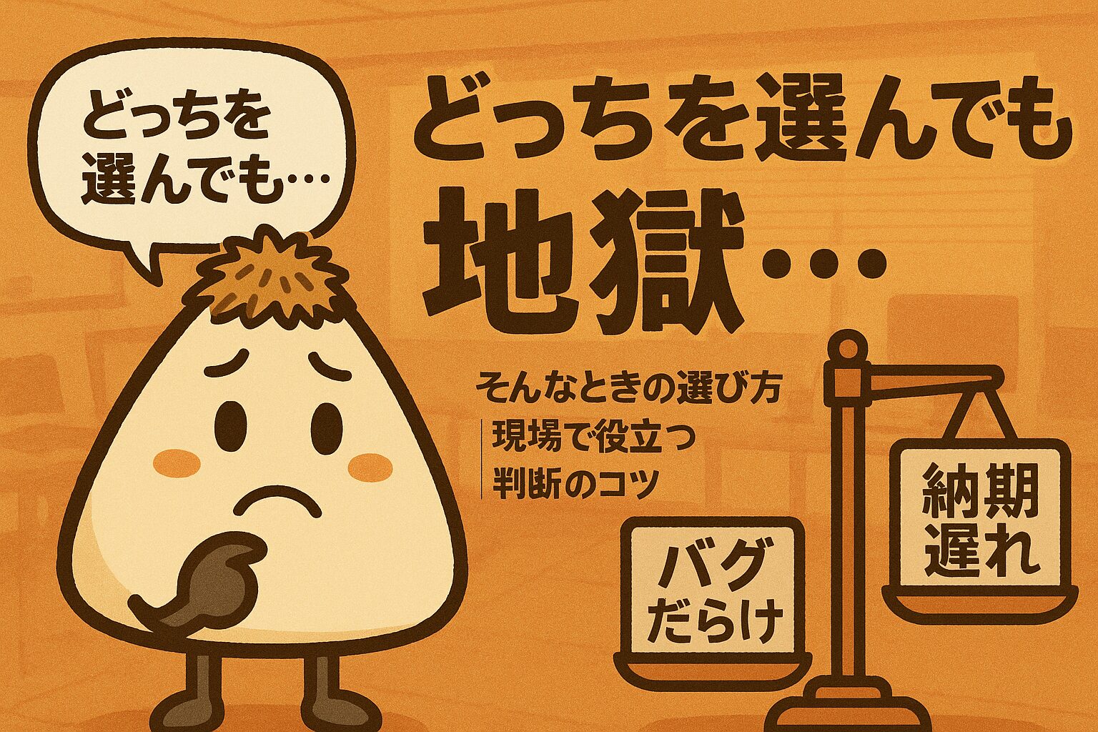 品質と納期を天秤にかけて悩んでいるおかかくん