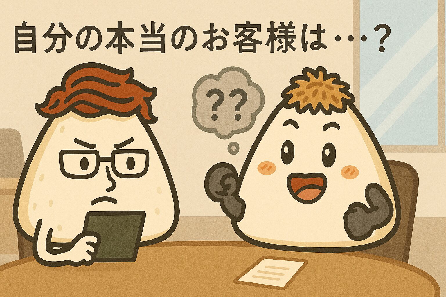 本当のお客様は誰だろうと悩んでいるおかかくん