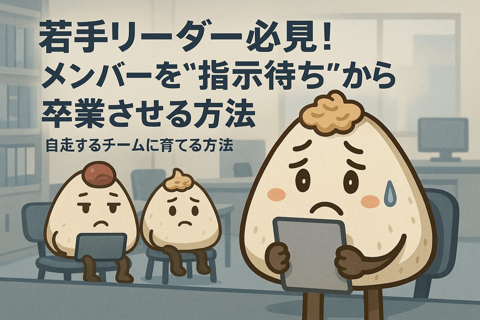 困っているおかかくんと、ぼんやり指示を待っているツナマヨくんとうめぼしさん